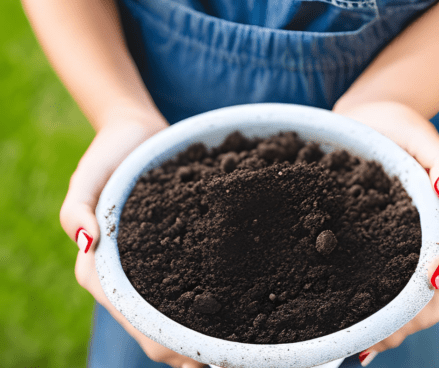 hands holding a white planting pot full of soil