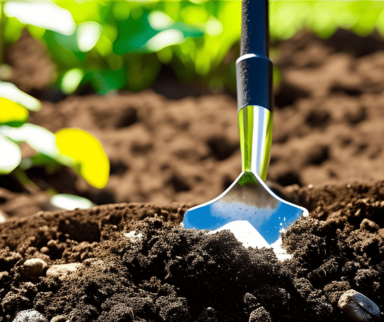 garden spade in soil